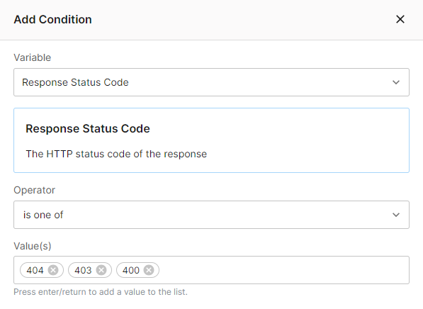 Response Status Code match condition